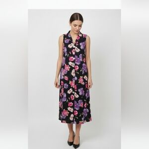 White Stag Dress Black Floral Sleeveless Maxi Boho Linen Blend Cottage 12